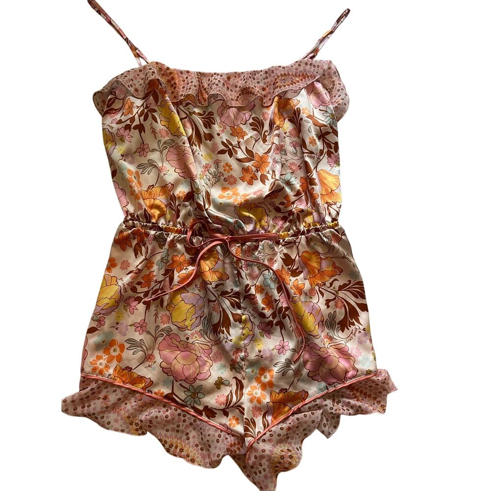 Victoria's Secret Floral Flounce Satin Romper Mauve Chalk Vintage Y2K Large